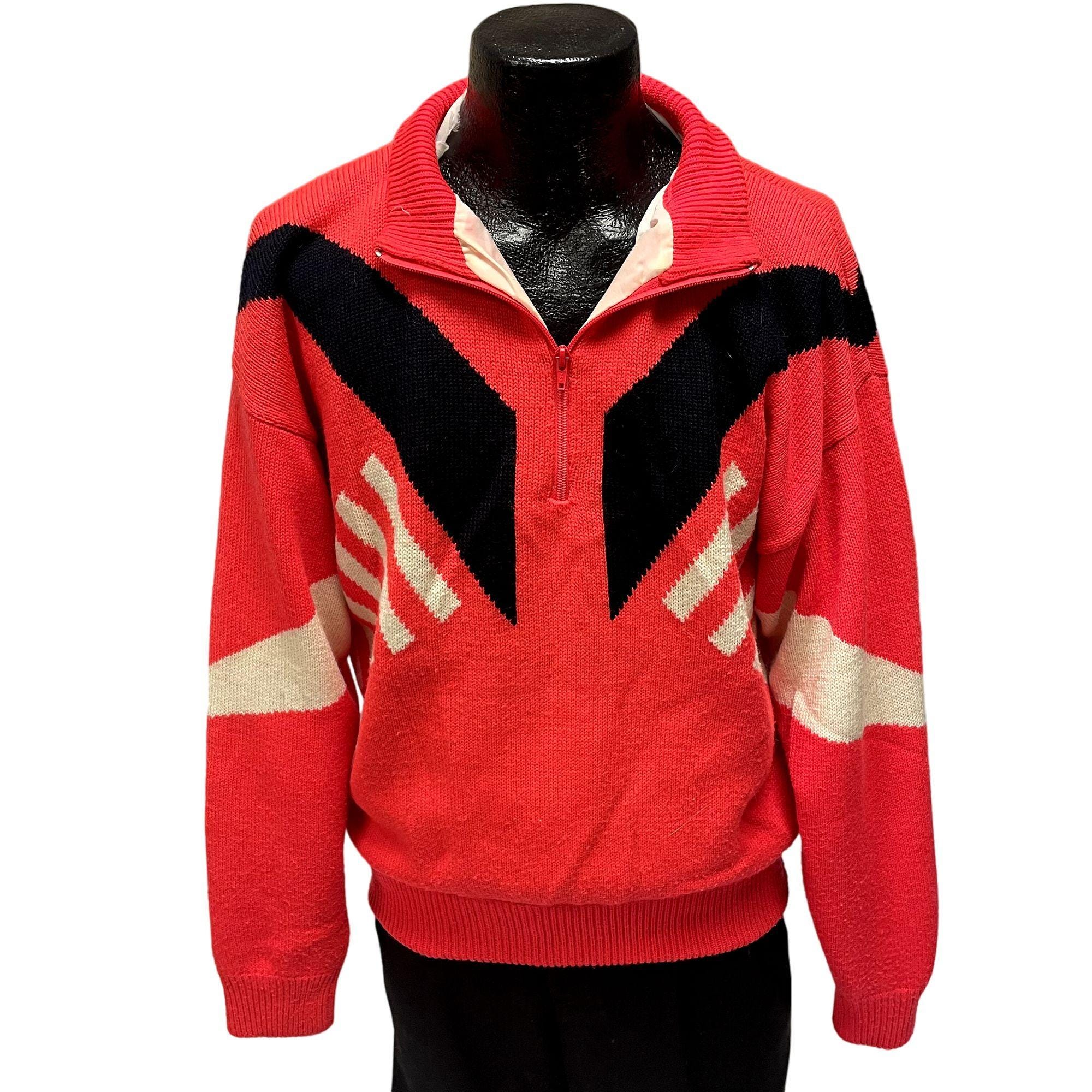 Vintage 80's Obermeyer Sport Pullover SKING Hot Pink Geometric