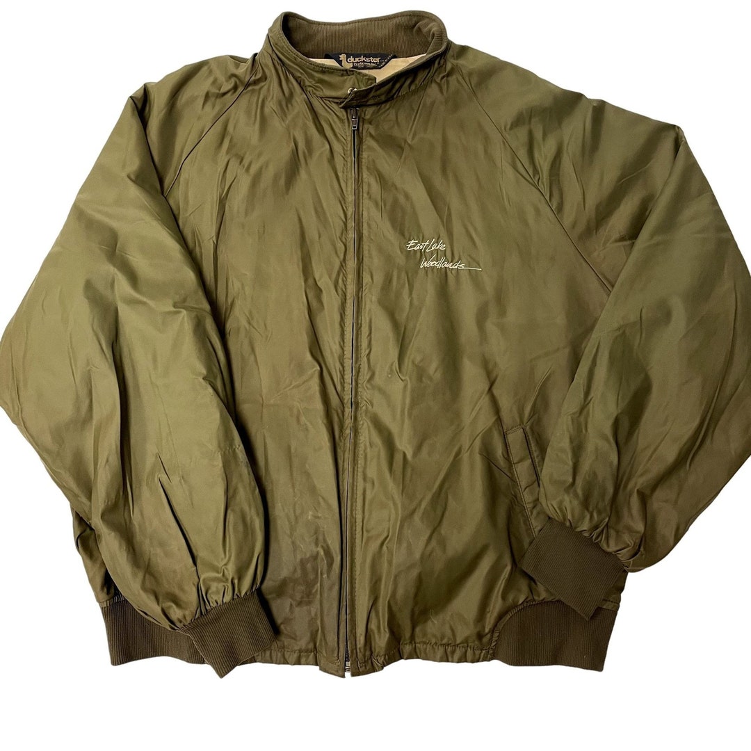 Vintage 80's Duckster Pro Olive Khaki Nylon Windbreaker East Vintage 80's Duckster Pro Olive Khaki Nylon Windbreaker East