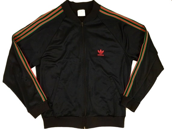 Vintage 80's Adidas USA Made Men Black W Red Green Stripes Vintage 80's Adidas USA Made Men Black W Red Green Stripes