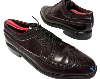 Vintage 1970s SEARS Genuine Black Leather Dress Wingtips Brogues Oxfords 9.5 43 VINTAGE SEARS Black Leather Wingtip Lace Brogue Dress Shoes  main image 4