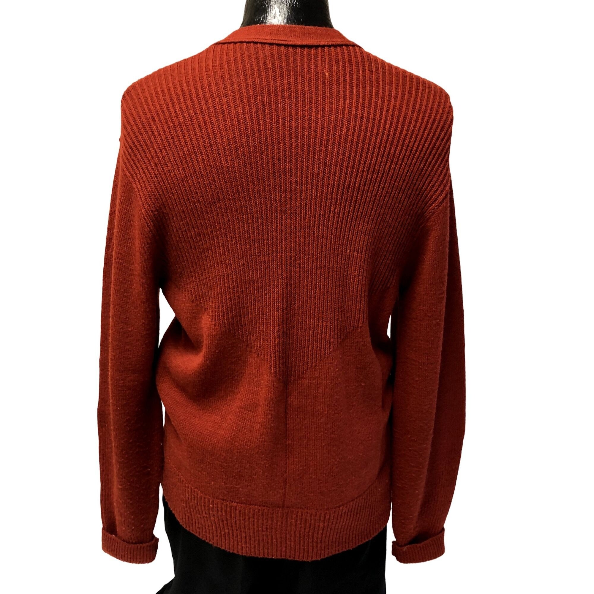Vintage 60 70's Men Mod KNIT Rust COPPER Cardigan Sweater Retro