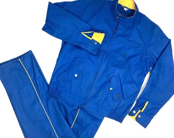 2 pc Vintage 80 90's Pierre Bonee Men Blue Gabardine Yellow TRIM TRACK Warm Up Suit M Jacket L Pants