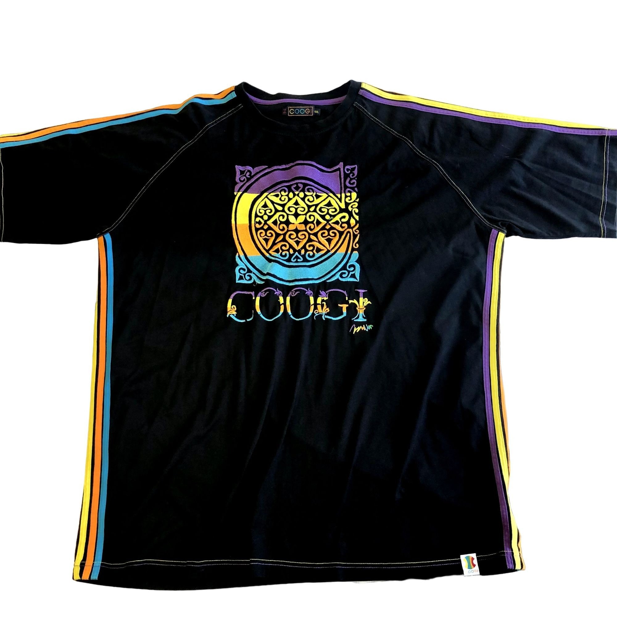 Vintage Y2K Coogi Black EMBROIDERED Rainbow Logo SPELL OUT 