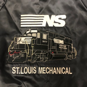 Vintage Black SATIN Men Bomber Norfolk Southern Railroad
