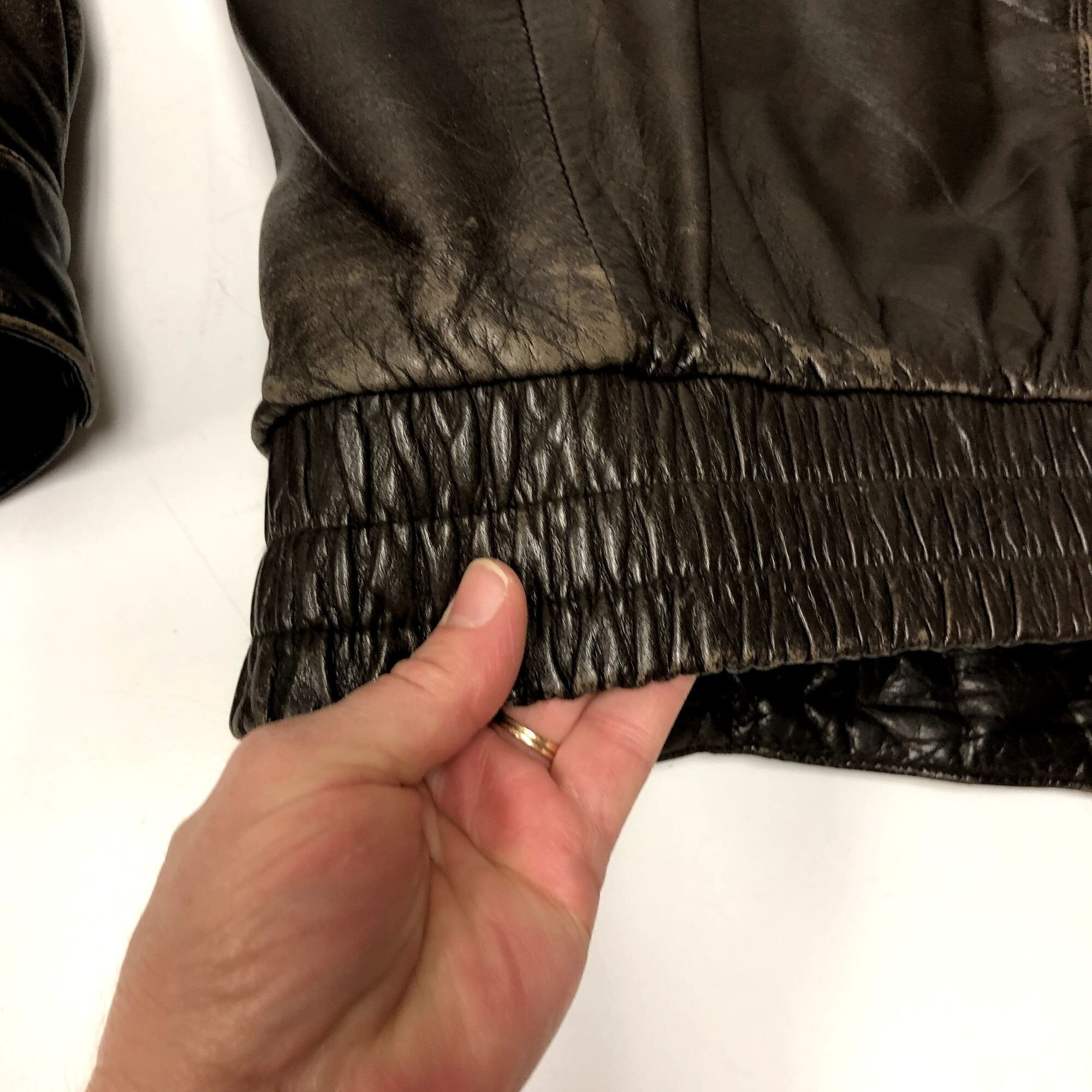 Vintage 80's REED Sportswear Men Brown DISTRESSED Leather Bomber