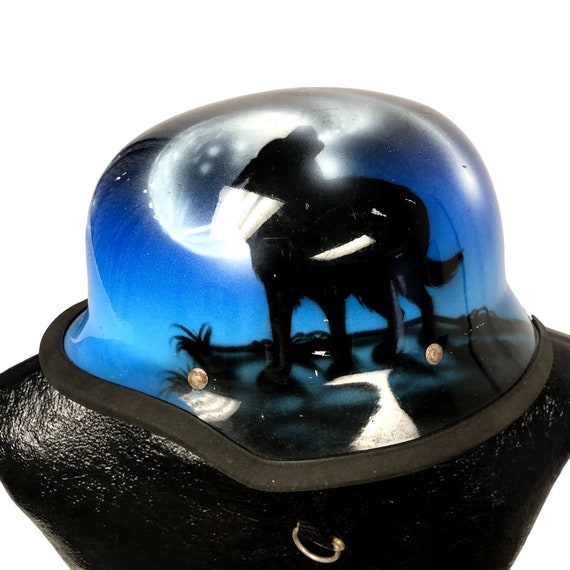 airbrushed lone wolf motorcycle helmet Vtg Custom Painted HOWLING Lone WOLF Men GERMAN Style Motorcycle Biker  Helmet L