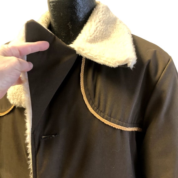 Vintage 70's Brown Cowboy Western Fleece Sherpa Lined Coat Rancher