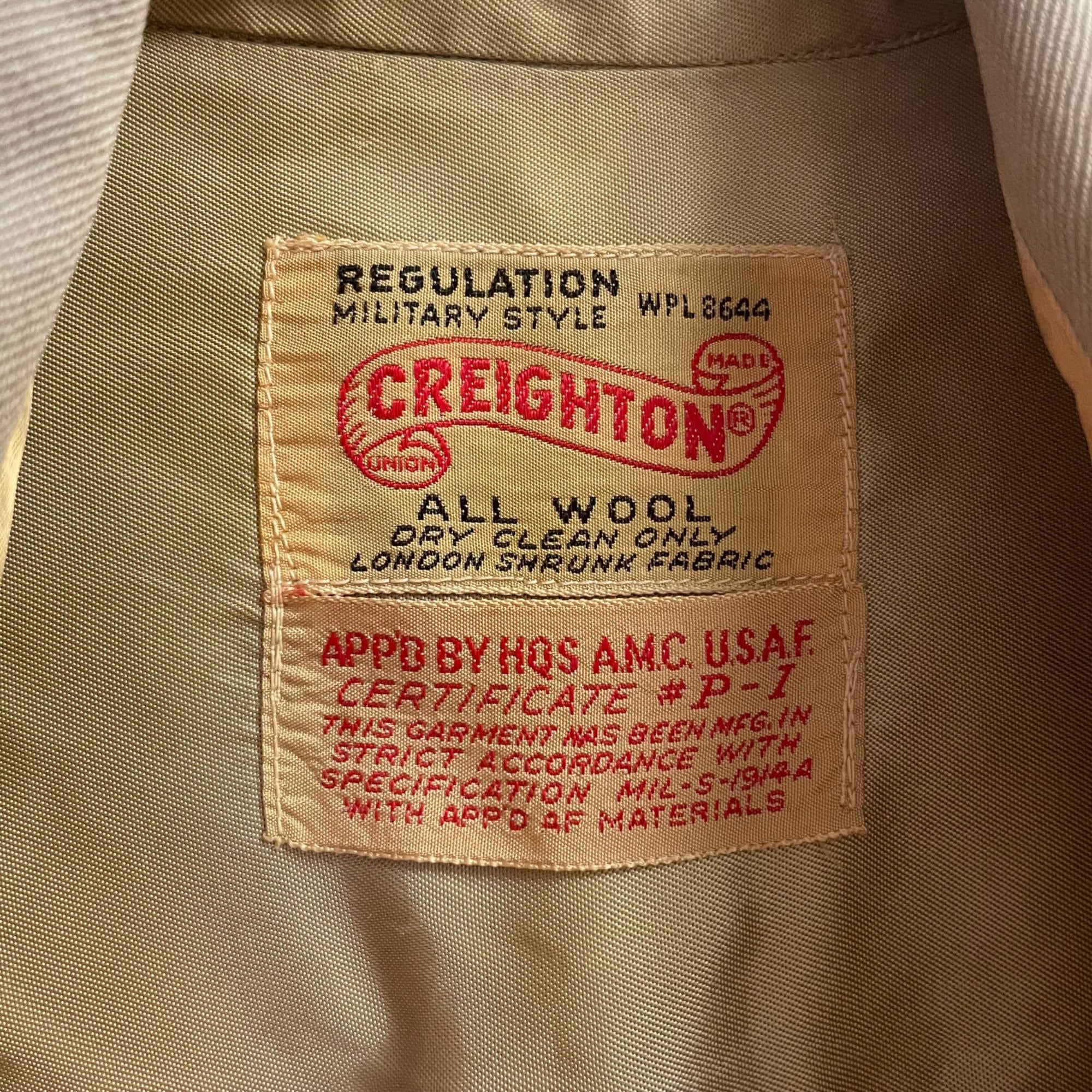 Vintage 60's Creighton USAF P-1 MILITARY Wool GABARDINE Uniform