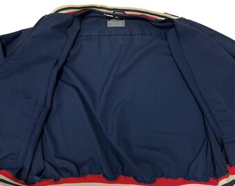 Vintage 70's Izod Lacoste Men Blue Bomber RARE Red White RINGER