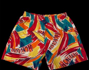 Vintage 80 90's Men's NEON Bold MULTICOLOR Abstract Skater SURFER Honolulu Beach Shorts L