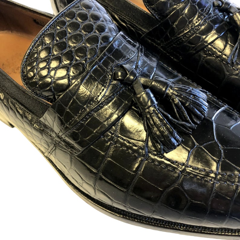 Allen Edmonds CLAYTON Men Black ALLIGATOR Belly Leather DRESS Shoe Tassel Loafers 10 E image 8