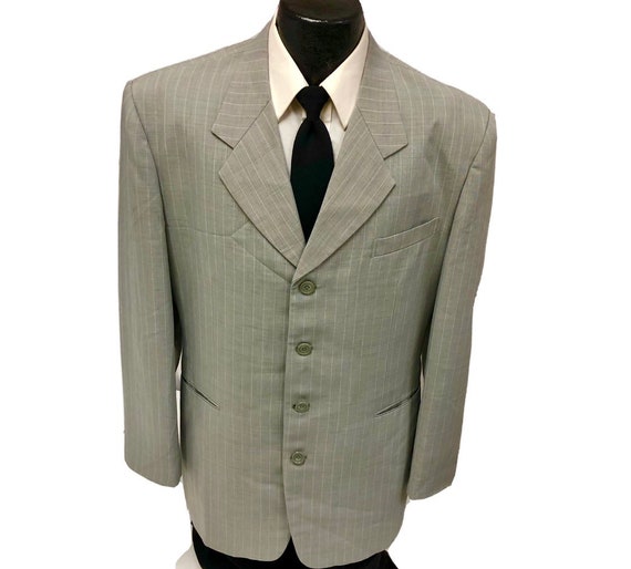 Vtg BESPOKE Men Sage Gray CHALK Stripe Light Weig… - image 2