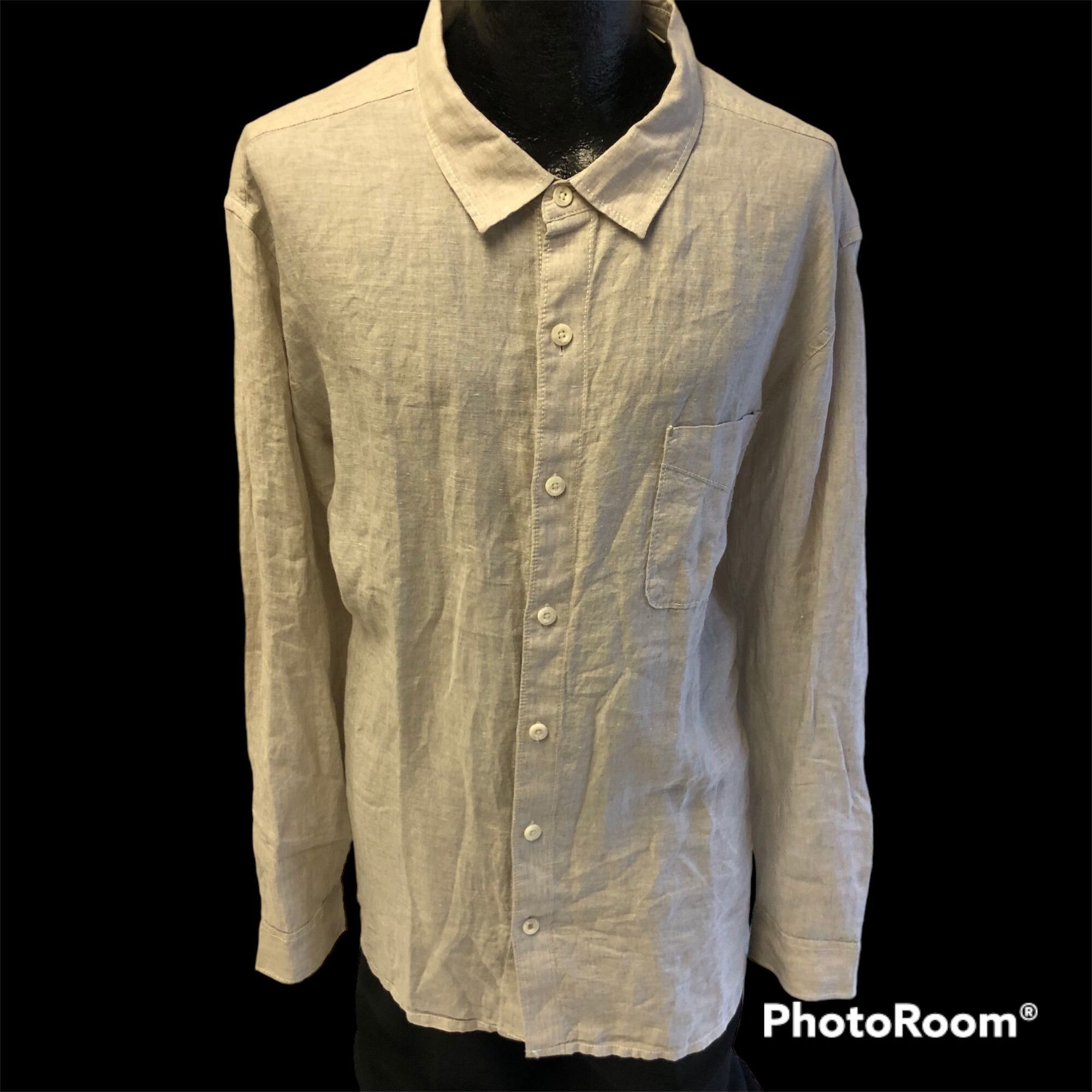 Tommy Bahama Men Relax Natural 100% LINEN Long Sleeve TROPICAL