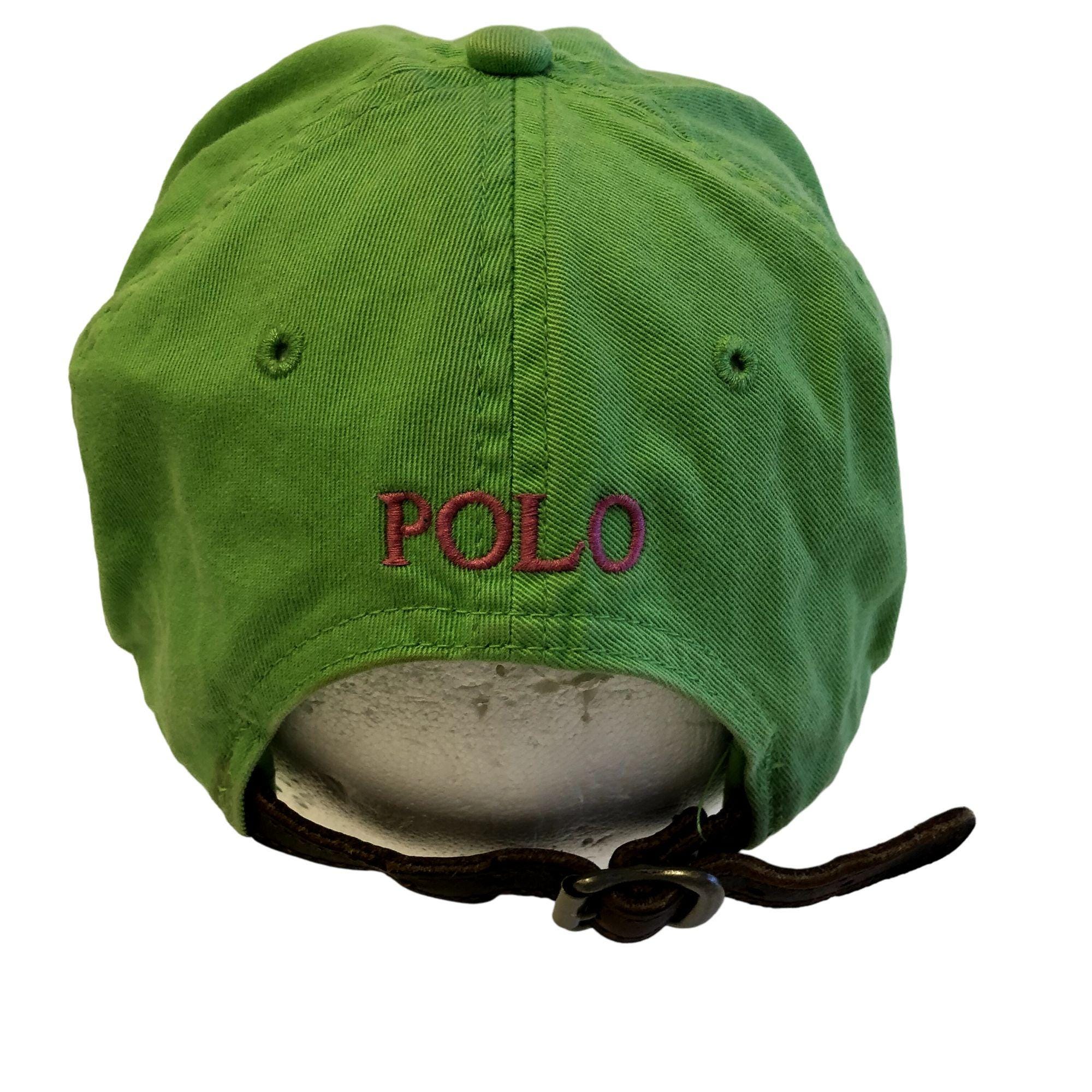 帽子 90s POLO RALPH LAUREN USN JUNGLE HAT Vintage 90's Ralph Lauren Leather Strap Lime Green Baseball Cap