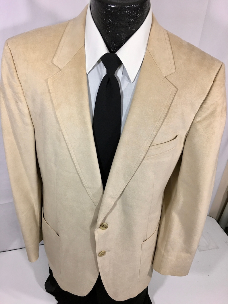 Vintage Halston Men Natural Beige Sport Coat Halsuede DINNER Jacket ULTRA SUEDE Blazer 40 L