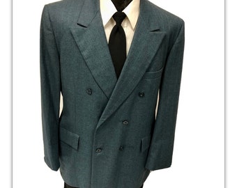 Vintage 40's Richman Double Breasted Sport Coat Blue Chalk Stripe Jacket Peak Lapel Rockabilly Wool Blazer 40 R