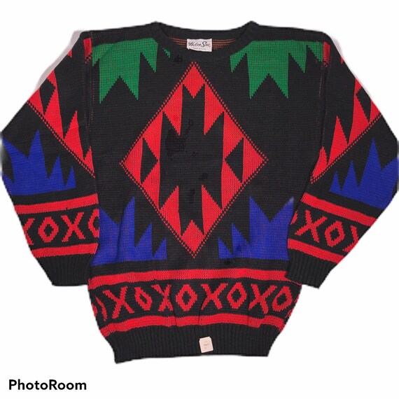 New Vintage 80-90's Helen Sue Lady Black Red SOUTHWESTERN Jumper