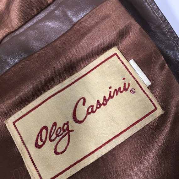 Vtg Oleg Cassini Men Brown Leather Coat Insulated… - image 9