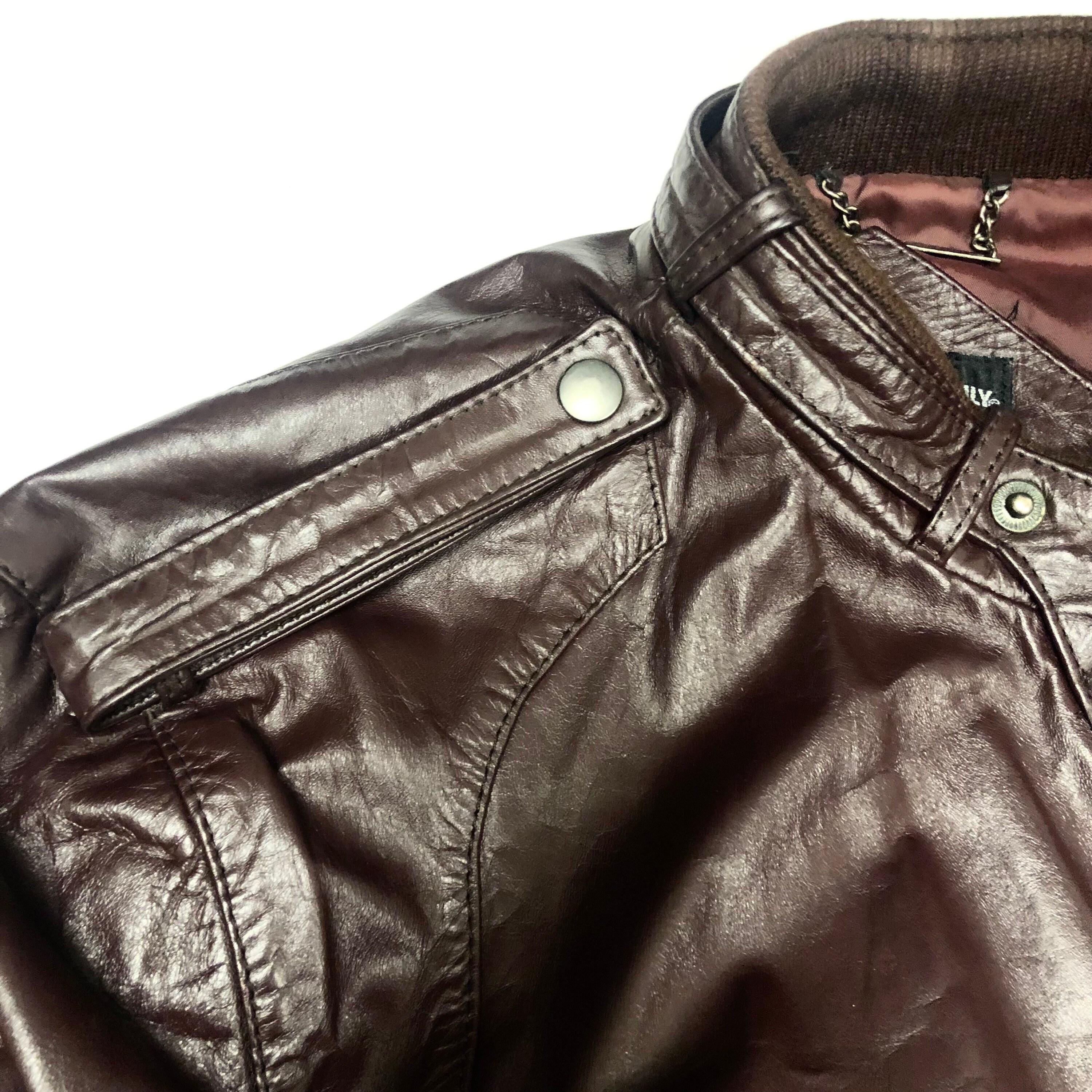 Vintage 80's Members Only Men Brown Leather CAFE RACER Moto Jacket