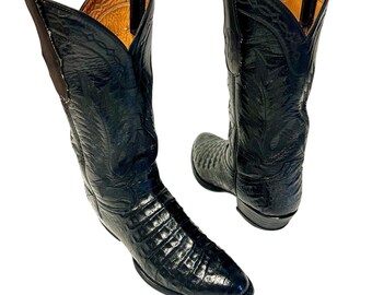 Vintage El Buitre Mens Cowboy Boots Beige Leather Gator  display picture 1