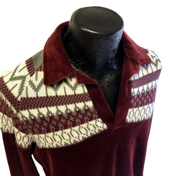 Vintage 60's Probe Men's Maroon VELVET Mod Knit P… - image 2