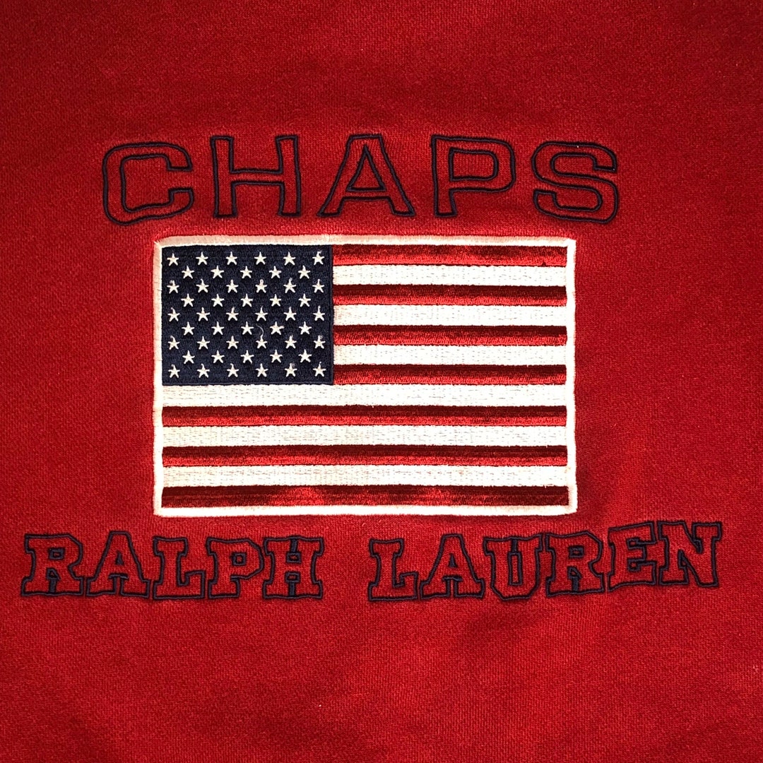 Vintage 90 s Chaps Ralph Lauren Men s Embroidered USA American FLAG Red SPELLOUT Streetwear Preppy Sweatshirt L Etsy