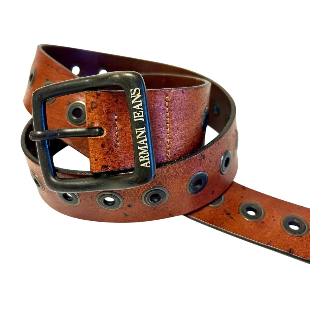 【タイムセール！】 Jeans Armani Giorgio Y2K Men's STUDDED Leather Brown 小物