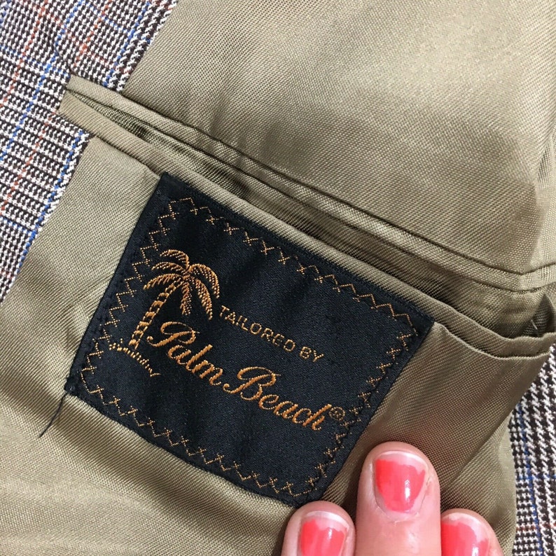 3 pc Vintage 60/'s Palm Beach Men Brown Houndstooth GLEN PLAID Wool Bankers Suit 40 R /& Vest Trousers Pants Slacks 3630