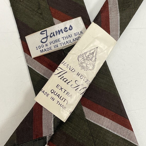 NOS New Vtg 50's Green Silver Stripe Silk Neck Tie SKINNY