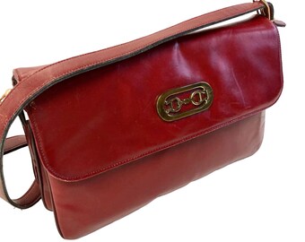 Vintage 80&#39;s Etienne Aigner HANDMADE Oxblood Leather Hand Bag HORSEBIT LOGO Shoulder Purse