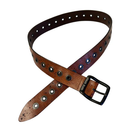 サマーセール ミニグランド バンドル Armani Giorgio Y2K Jeans STUDDED Leather Brown Men's 小物