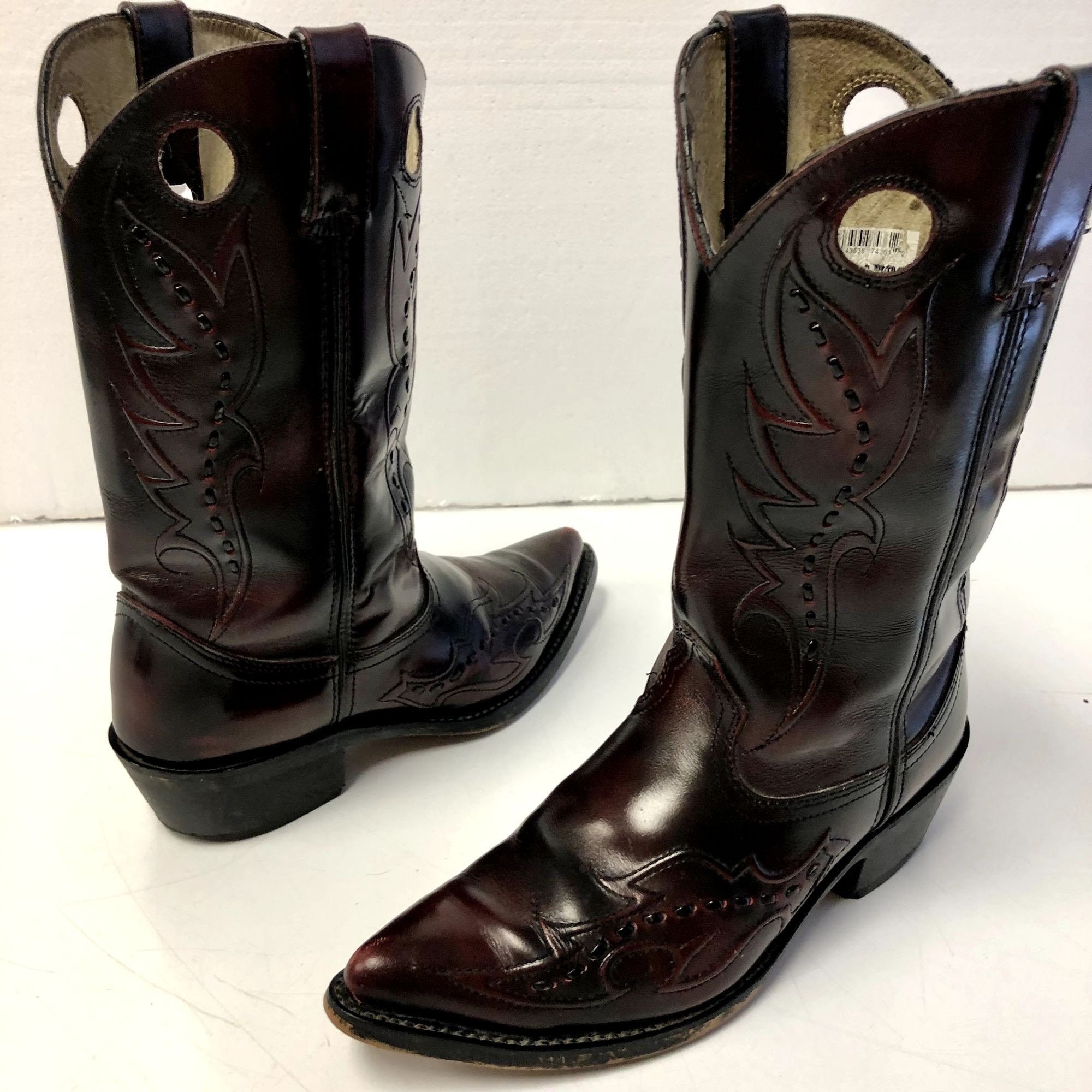Vintage Durango Black CHERRY Dragon Leather Cowboy Western  display picture 3