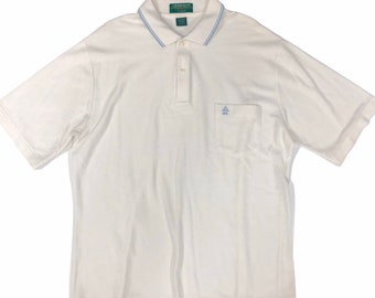 Vintage 80's Grand Slam Munsingwear Men White Knit Surf Polo Penguin Logo 50/50 Shirt XL