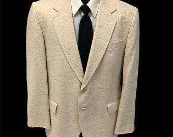 Vintage Kuppenheimer Sport Coat Beige ATOMIC FLECK Jacket Silk HERRINGBONE Blazer 42