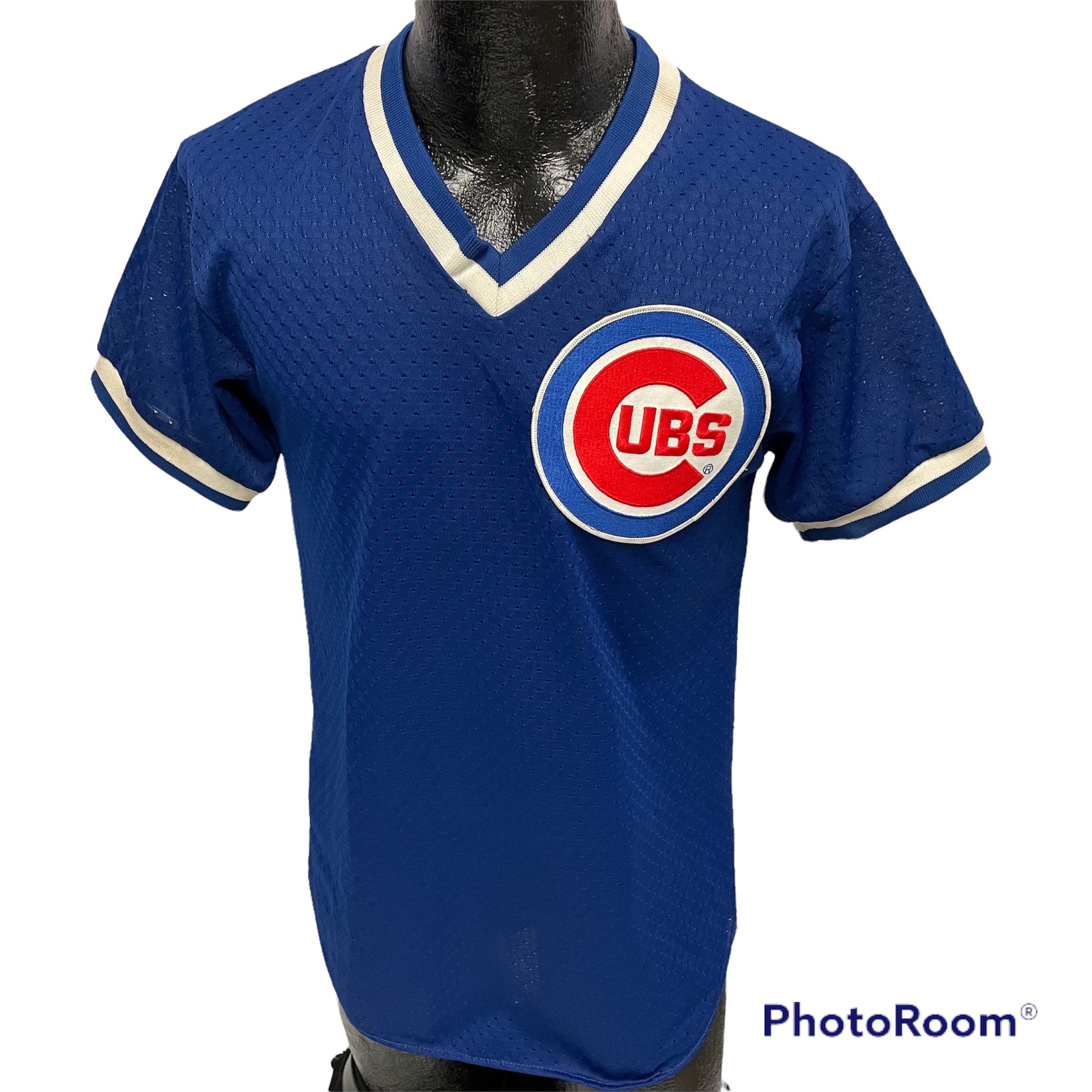 Vintage 80 90's Men's Blue Mesh Net Chicago Cubs MLB Baseball Jersey Ringer Shirt M