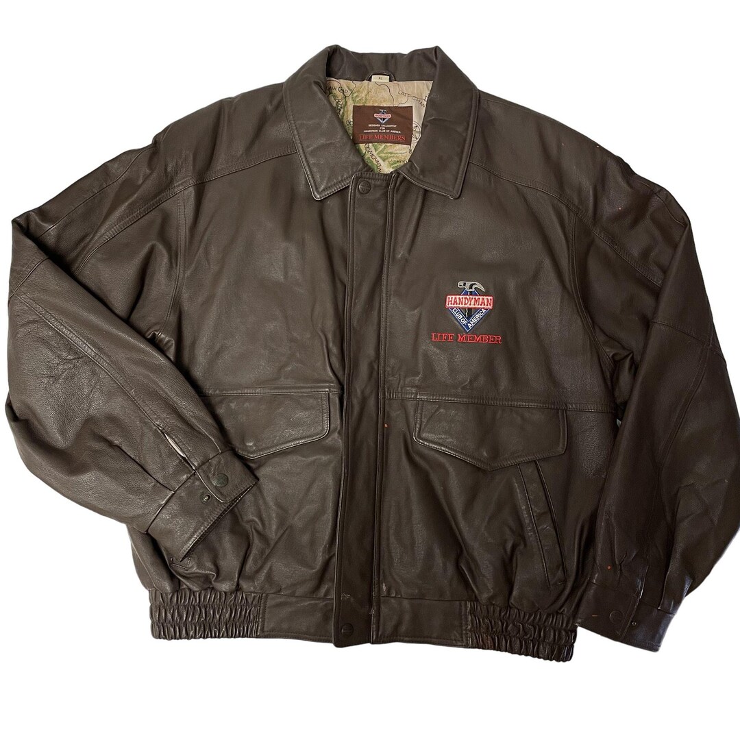 Vintage 80's Handyman Club of America Men Brown Leather BOMBER Vintage 80's Handyman Club of America Men Brown Leather BOMBER