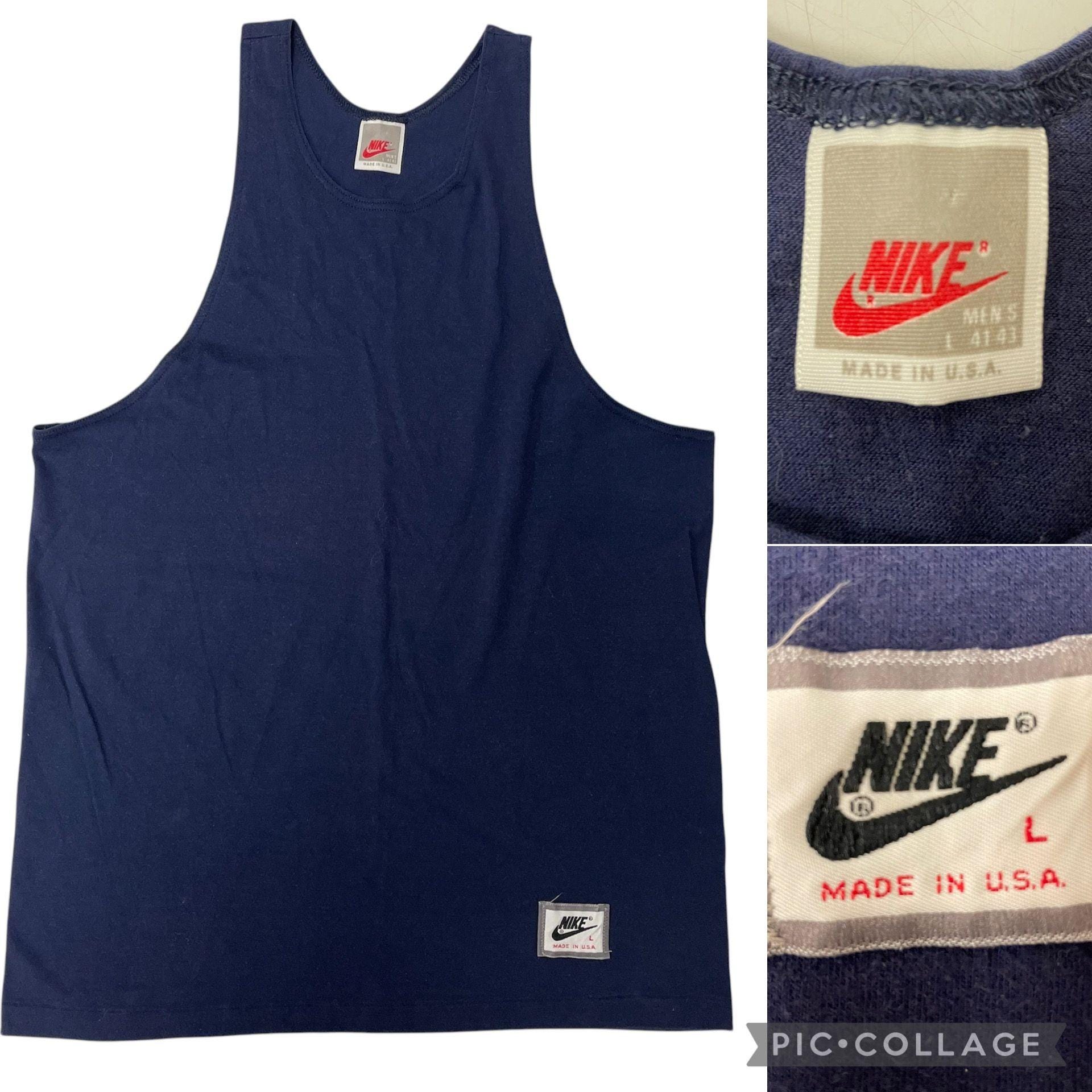 Vintage 80's NIKE Red Tag Men's Blue Logo Workout Tank Top GYM