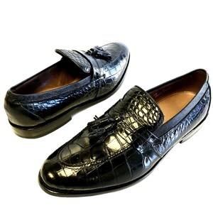 Allen Edmonds CLAYTON Men Black ALLIGATOR Belly Leather DRESS Shoe Tassel Loafers 10 E image 2