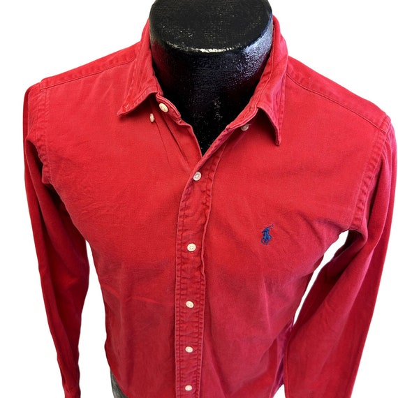 Vintage 80's Ralph Lauren Men Red SOFT Oxford POL… - image 2