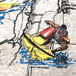 Vintage 90's Murina All Over PRINT Front Back MAP Lake Mead Heather Gray 1997 Dos amigos NEON Jet Ski Ski Boating Camiseta xxl 2xl