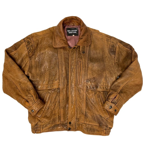 ジャケット・アウター 70~80s short real leather tracker jacket Vtg 70 80's Men's Brown Distressed Leather Pilot Aviator BOMBER