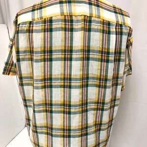 Vintage 50 60's JcPenney Men Yellow Green SHADOW PLAID MoD Short Sleeve Ultra THIN Soft Rockabilly Shirt L image 3