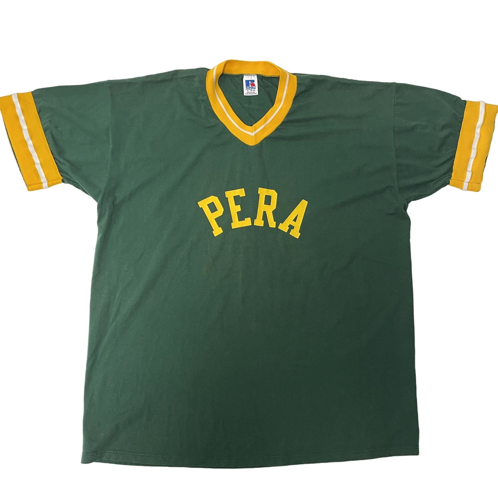 Vintage 70 80's Russell Athletic Men PERA Green Yellow Jersey