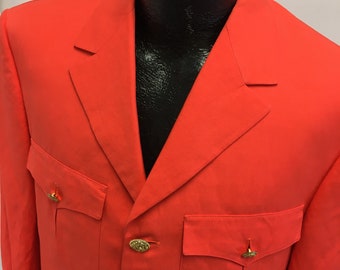 Vintage 90's Gianni Versace Tangerine Coral 1993 RUNWAY Collection Sport Coat 4 Pocket Gold Medusa Head Btn Chaqueta Silk Linen LUXURY Blazer