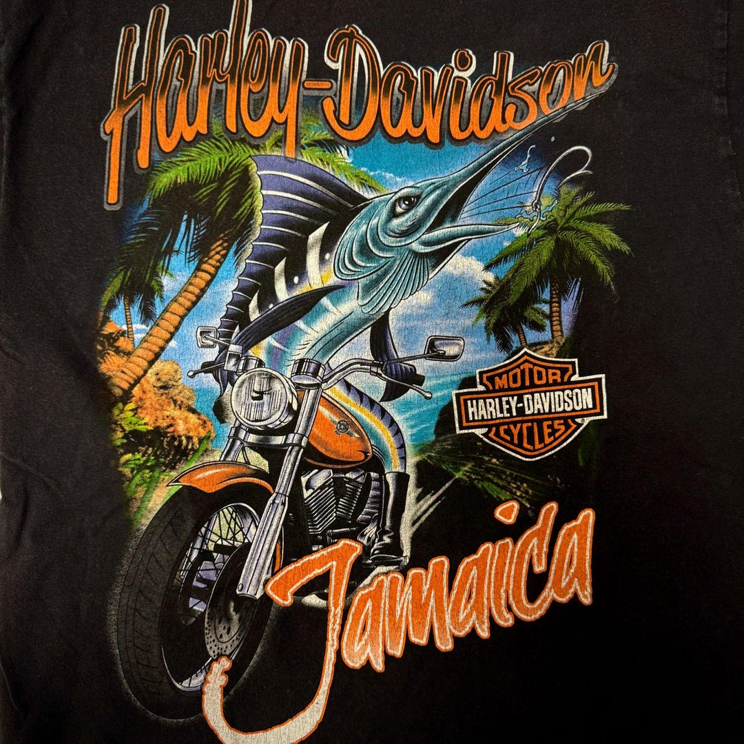 Vintage 90's Harley Davidson JAMAICA Fishing MARLIN