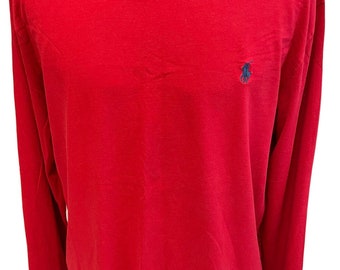 Ralph Lauren Men Red Polo Pony Rider Logo Long Sleeve Cotton Casual T-Shirt L