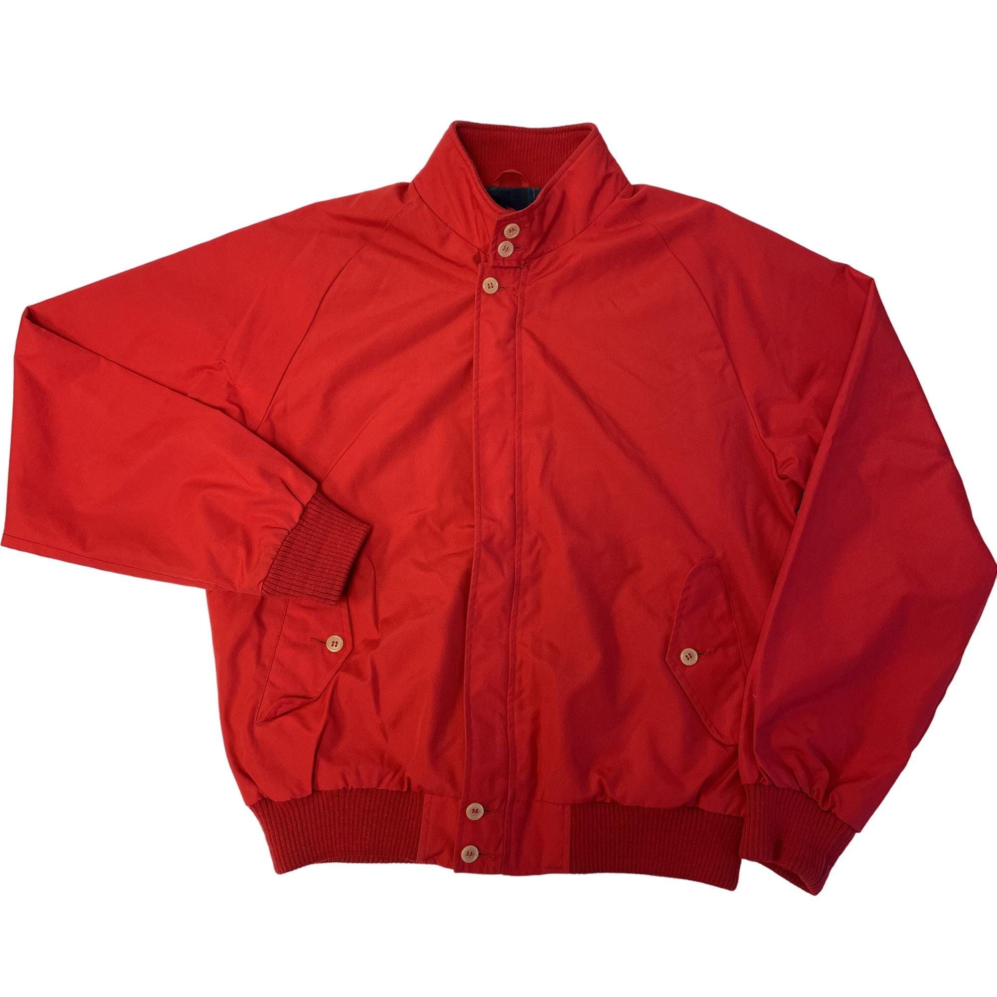 Vintage 80's Midwest Men Red HARRINGTON Jacket FLANNEL Lined