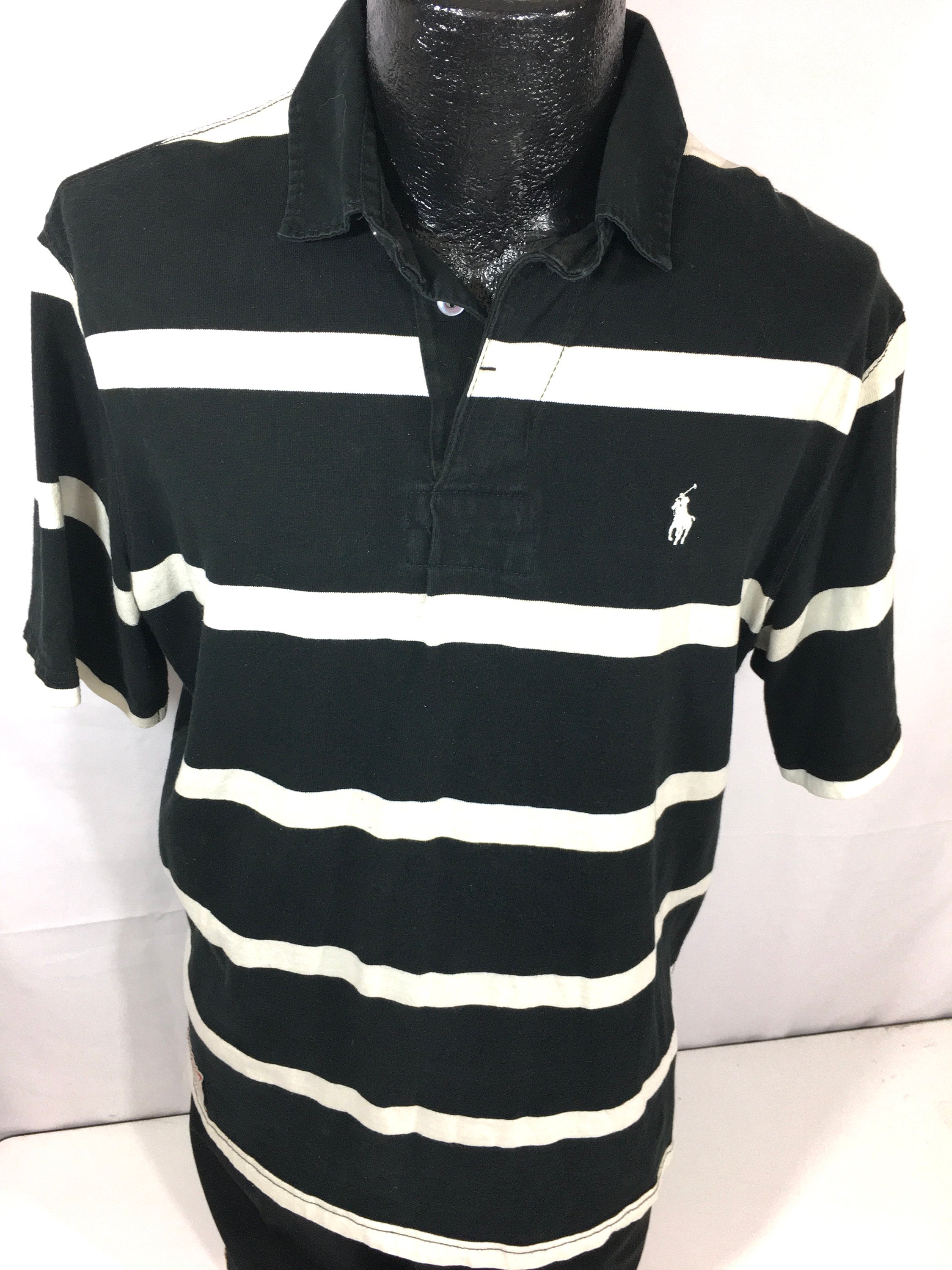 Vintage Ralph Lauren Men Black White Bold Stripe POLO Athletic | Etsy