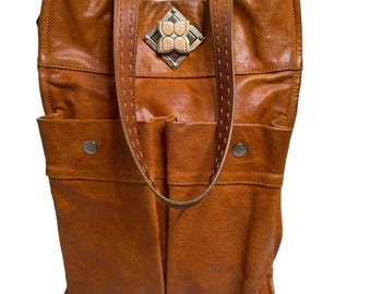 Vintage RETRO 70's BCBG Maxazria Brown Leather HIPPIE Tote Boho Hand Bag Purse