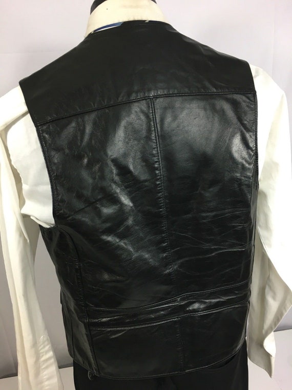 Vintage 70's JcPenney Men BLACK Leather WAISTCOAT… - image 9